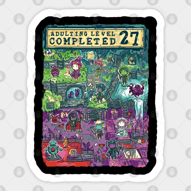 Adulting Level 27 Completed Birthday Gamer Sticker by Norse Dog Studio